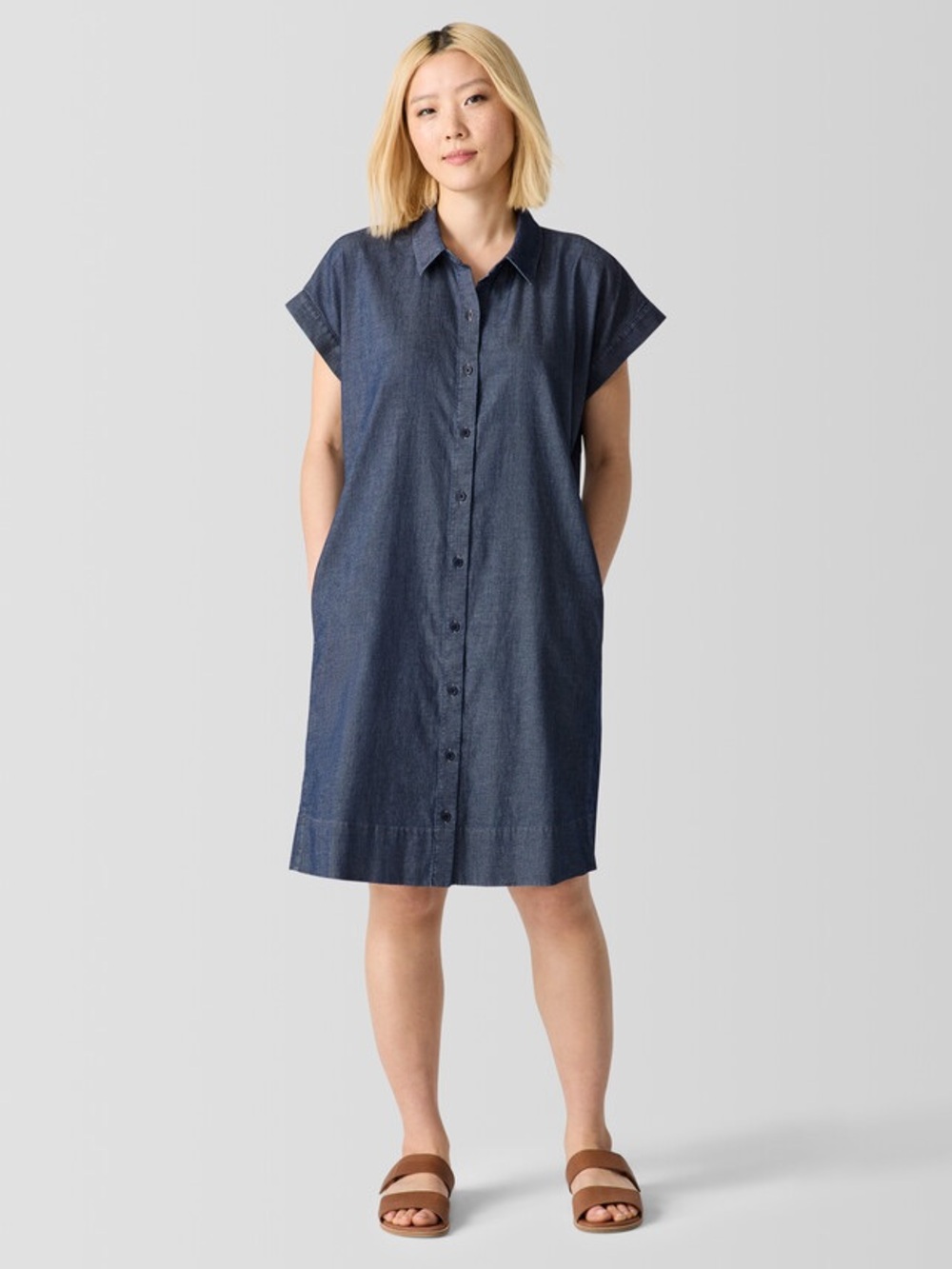 Eileen Fisher Airy Organic Cotton Twill Shirtdress - Denim - XS